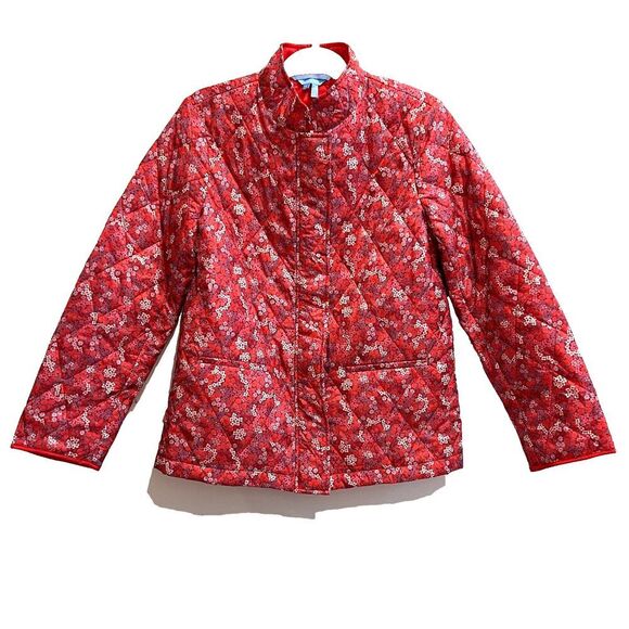 Draper James Womens Pink Quilted Jacket S Floral Full Zip Long Sleeve Cottagecor - Picture 1 of 8